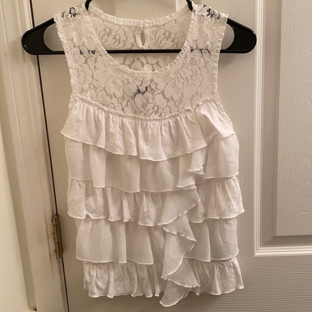 Lace and ruffle cotton blouse